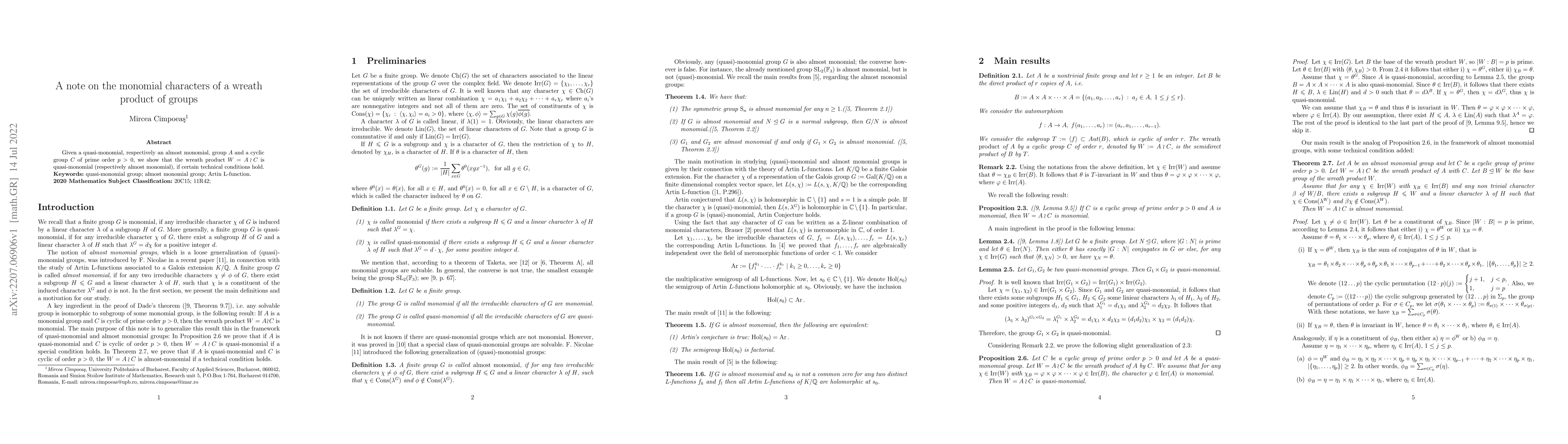Thumbnail for A note on the monomial characters of a wreath product of groups