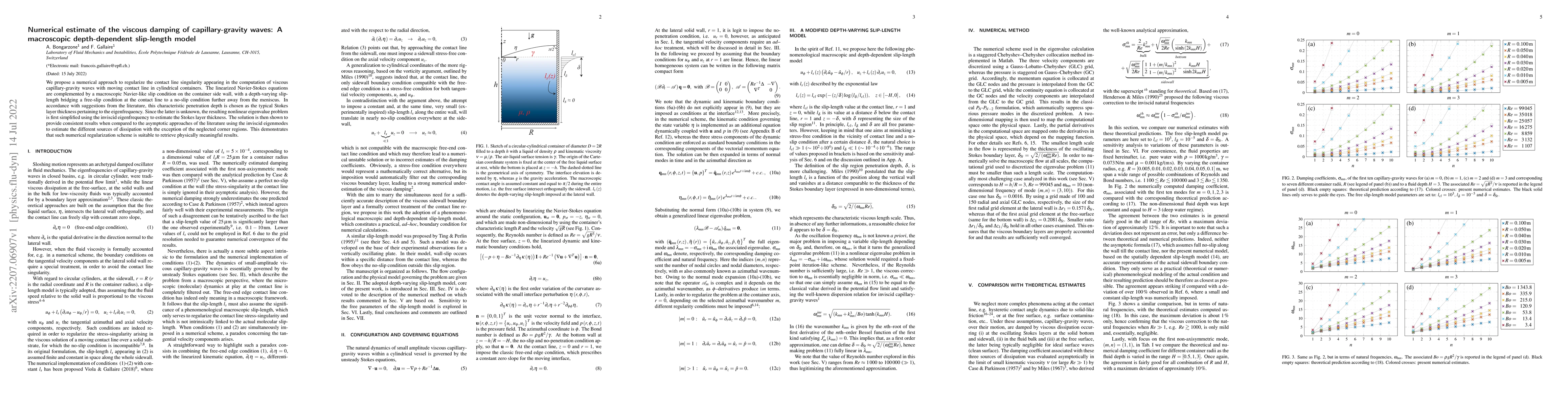 Thumbnail for Numerical estimate of the viscous damping of capillary-gravity waves: A
  macroscopic depth-dependent slip-length model