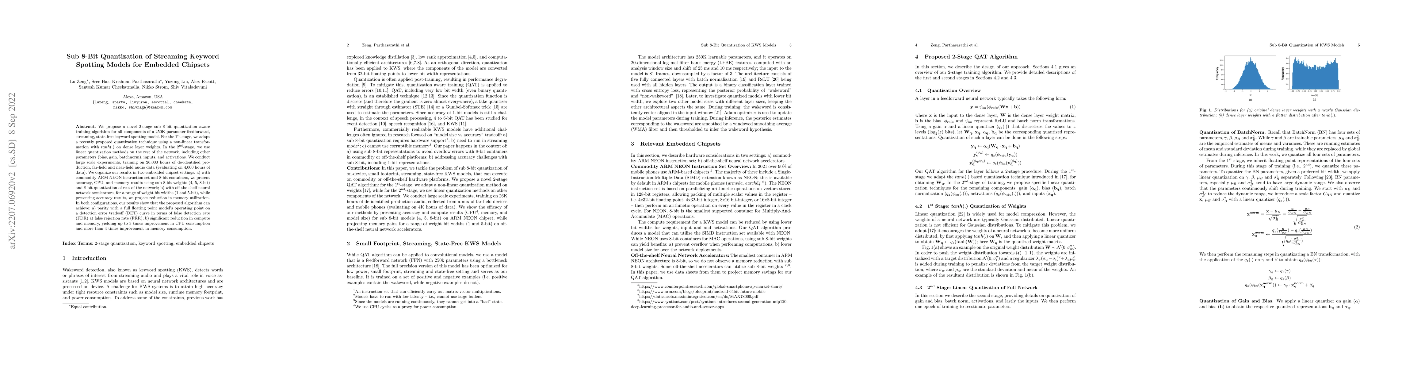 Thumbnail for Sub 8-Bit Quantization of Streaming Keyword Spotting Models for Embedded
  Chipsets
