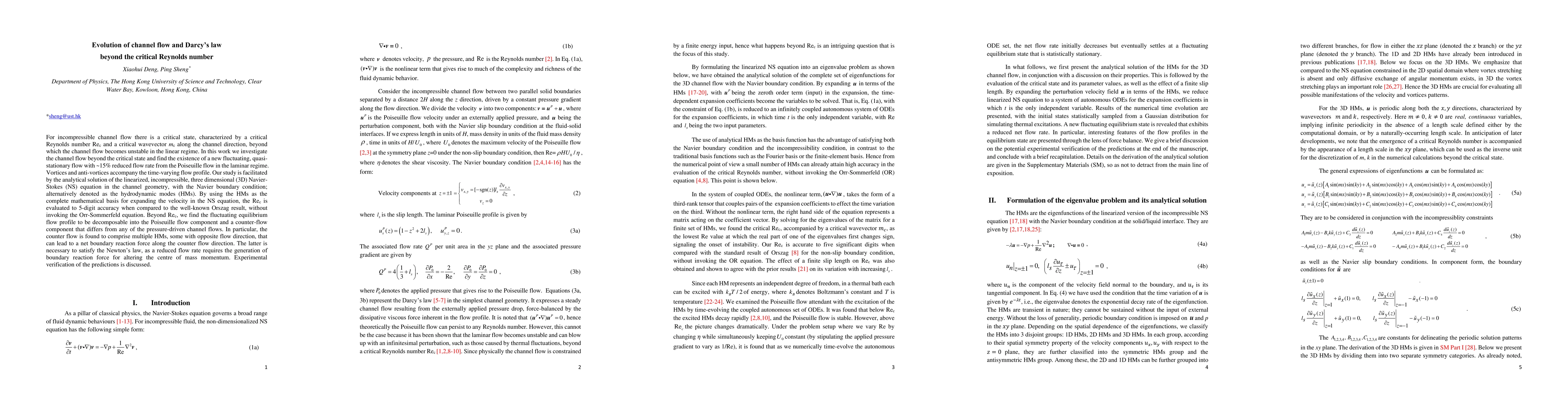 Thumbnail for Evolution of channel flow and Darcy law beyond the critical Reynolds
  number