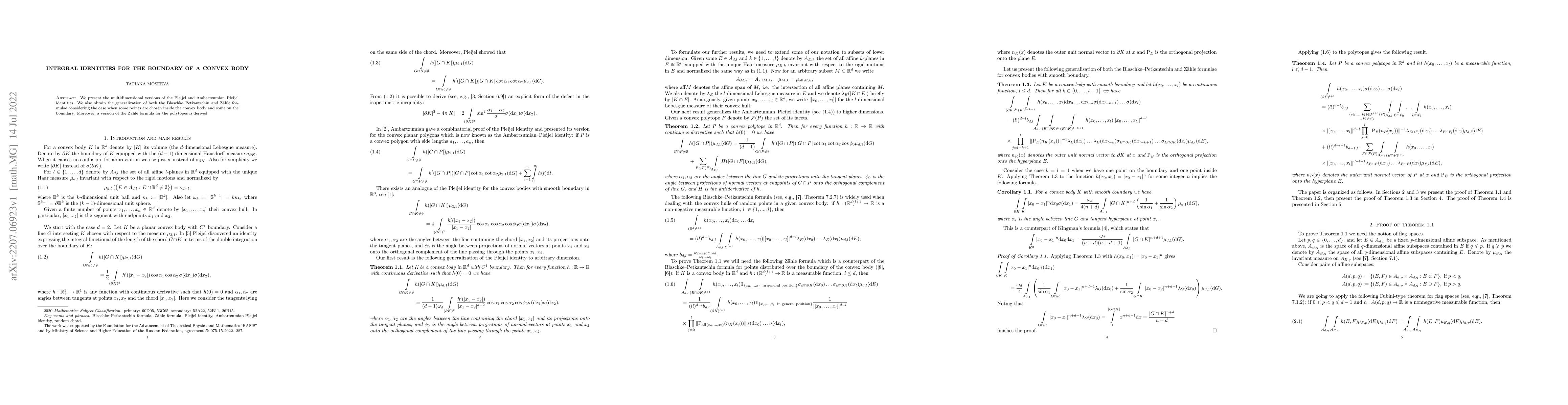 Thumbnail for Integral Identities for the boundary of a convex body