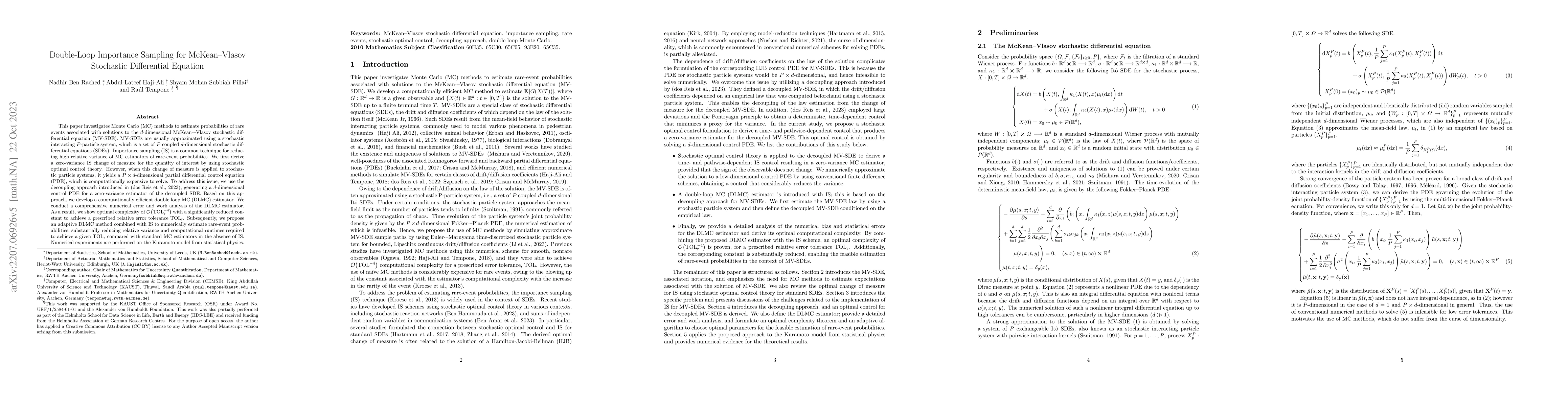 Thumbnail for Double-Loop Importance Sampling for McKean--Vlasov Stochastic
  Differential Equation