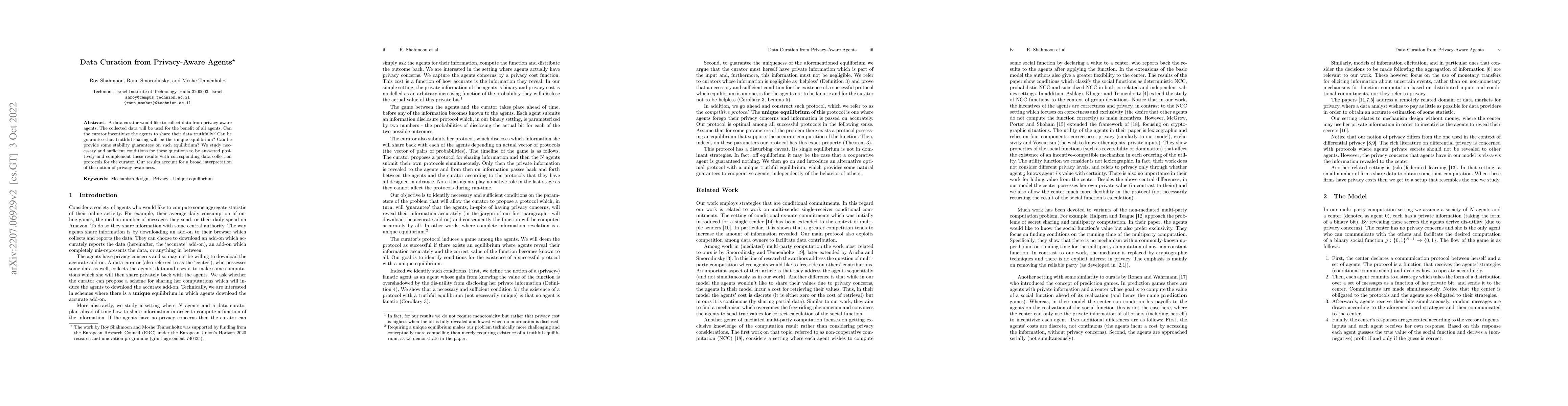 Thumbnail for Data Curation from Privacy-Aware Agents