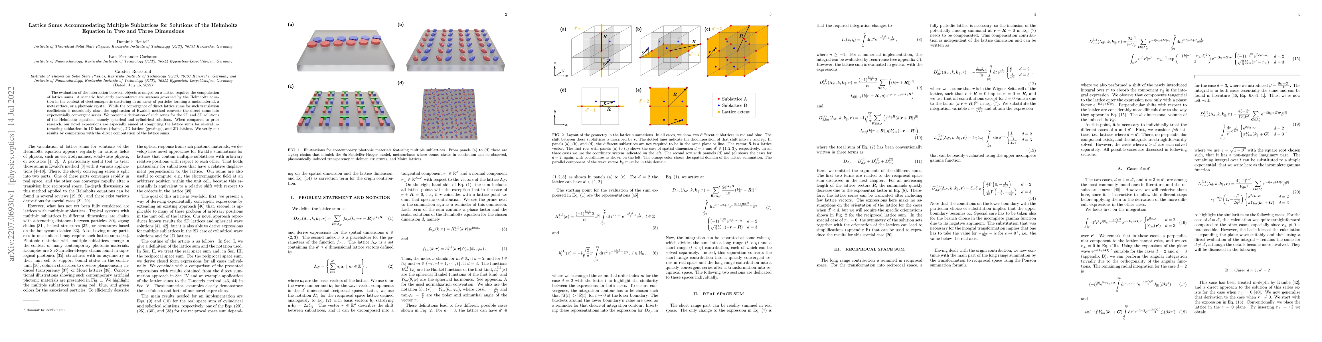 Thumbnail for Lattice Sums Accommodating Multiple Sublattices for Solutions of the
  Helmholtz Equation in Two and Three Dimensions