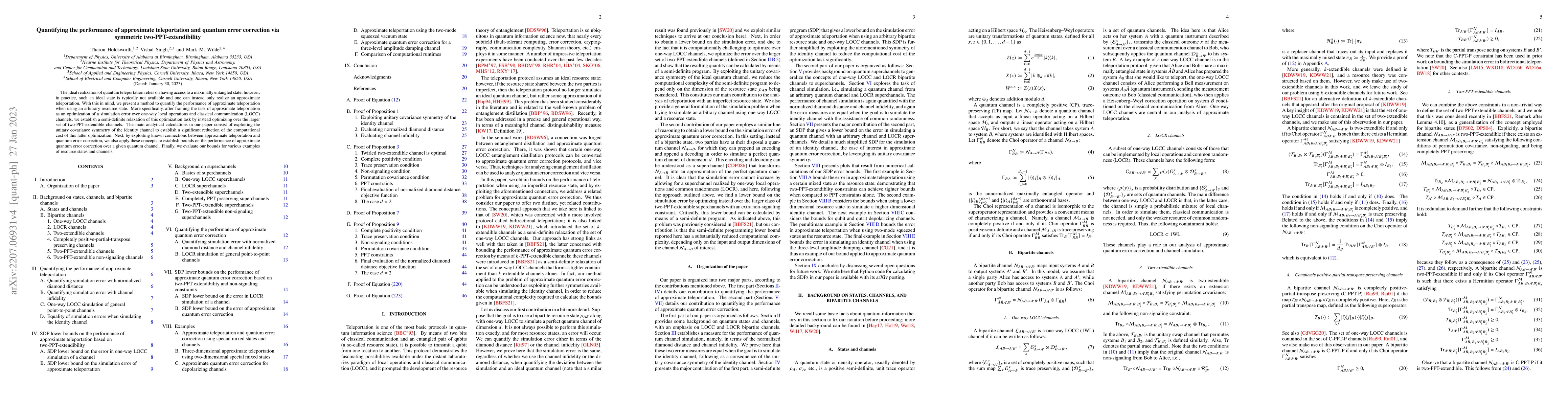 Thumbnail for Quantifying the performance of approximate teleportation and quantum
  error correction via symmetric two-PPT-extendibility