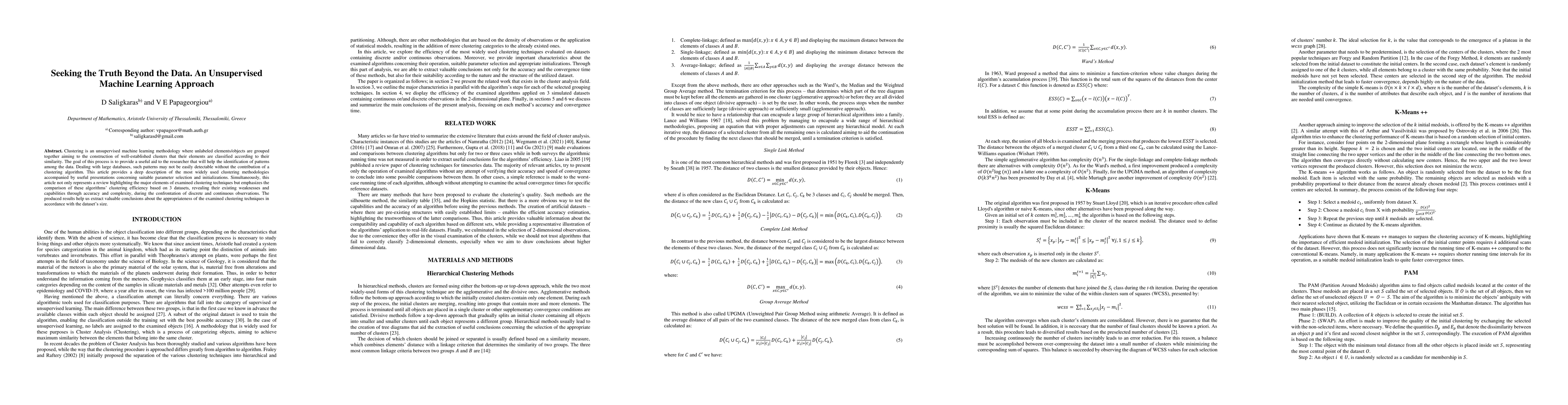 Thumbnail for Seeking the Truth Beyond the Data. An Unsupervised Machine Learning
  Approach