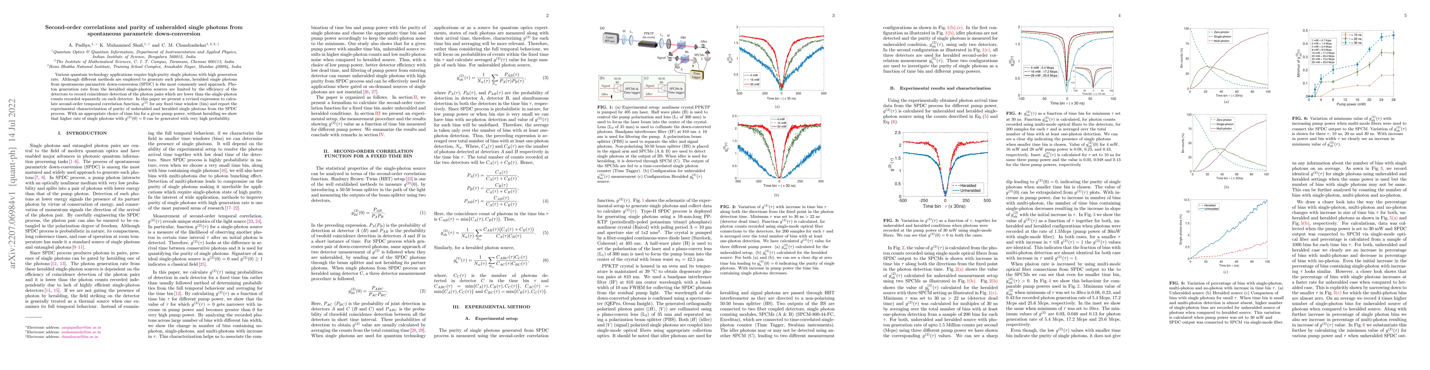 Thumbnail for Second-order correlations and purity of unheralded single photons from
  spontaneous parametric down-conversion