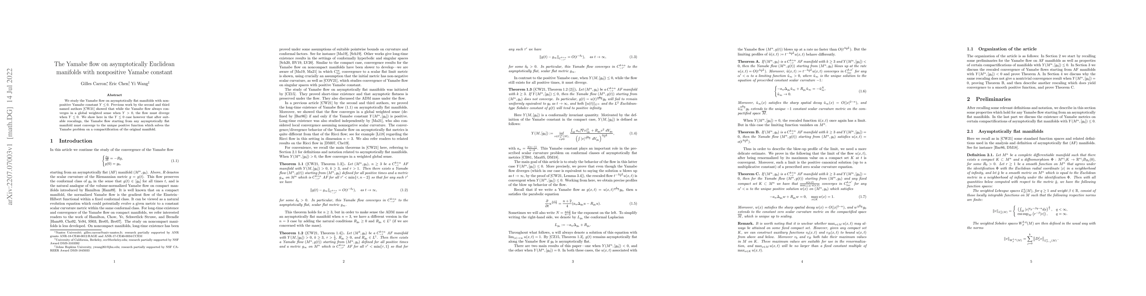 Thumbnail for The Yamabe flow on asymptotically Euclidean manifolds with nonpositive
  Yamabe constant