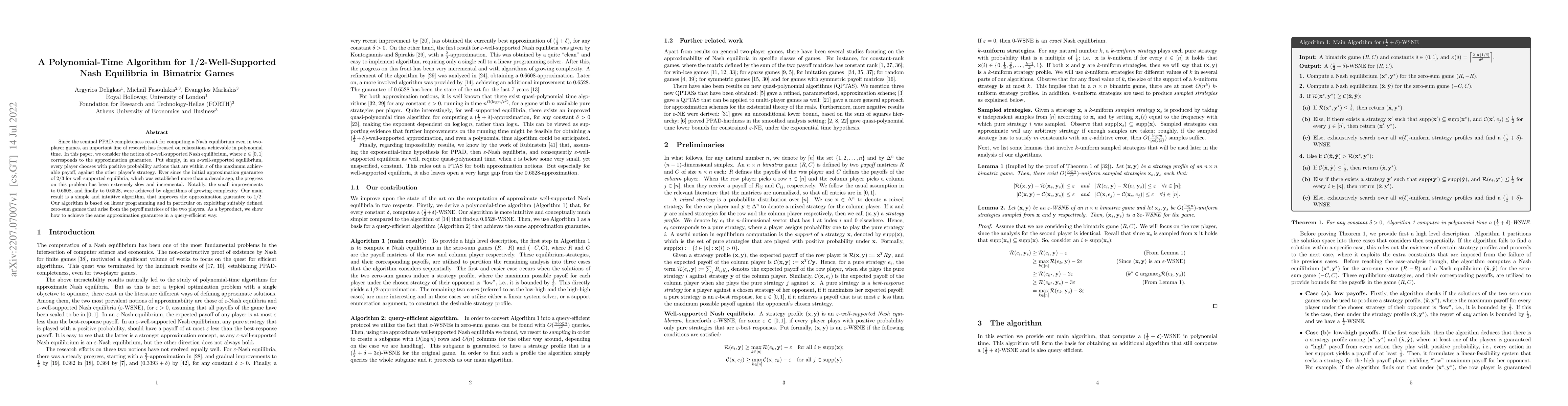 Thumbnail for A Polynomial-Time Algorithm for 1/2-Well-Supported Nash Equilibria in
  Bimatrix Games