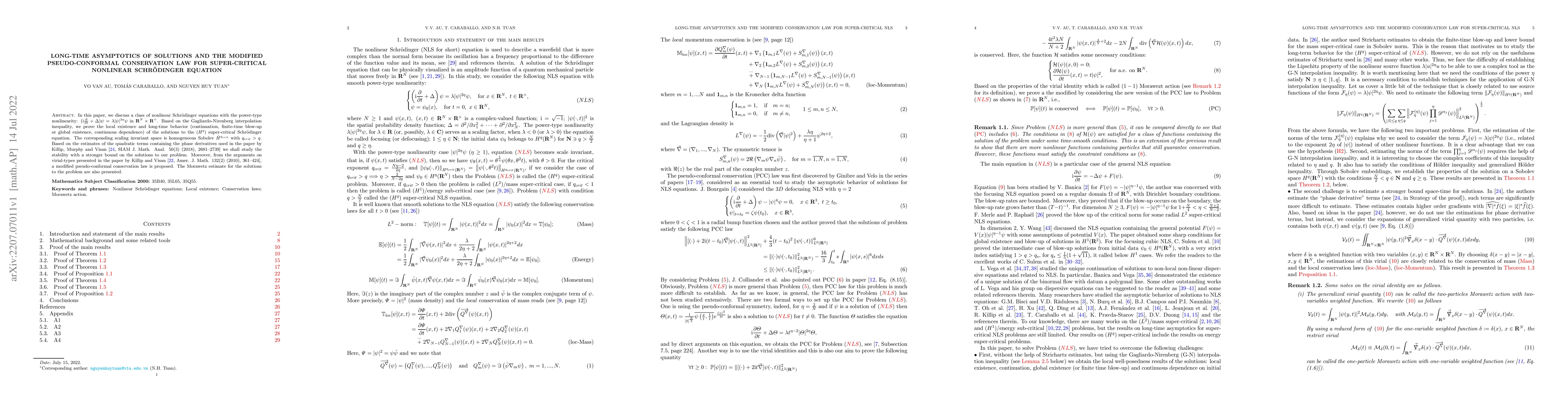 Thumbnail for Long-time asymptotics of solutions and the modified pseudo-conformal
  conservation law for super-critical nonlinear Schr\"odinger equation
