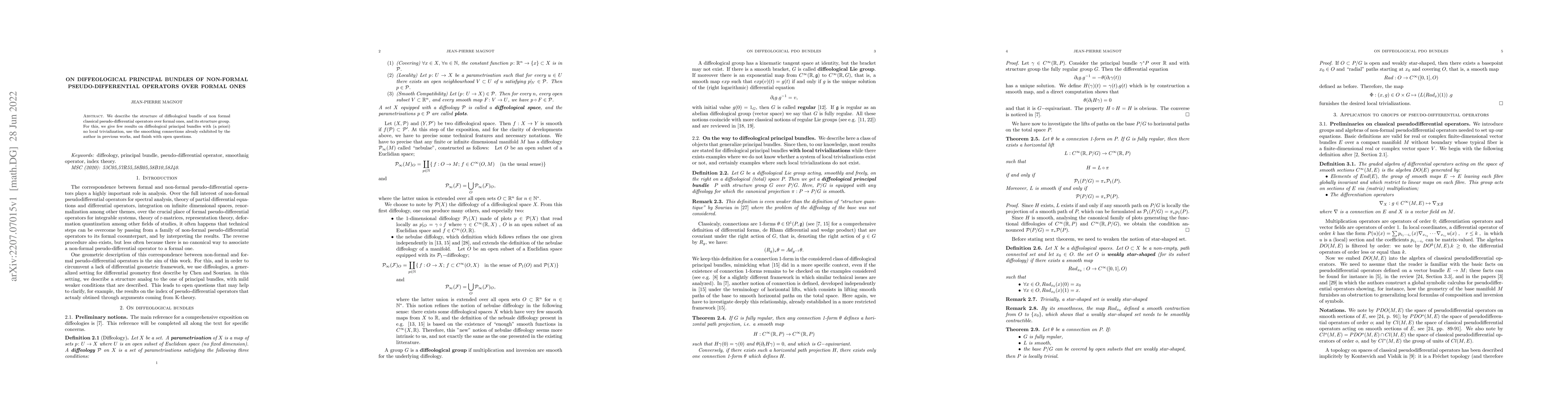Thumbnail for On diffeological principal bundles of non-formal pseudo-differential
  operators over formal ones