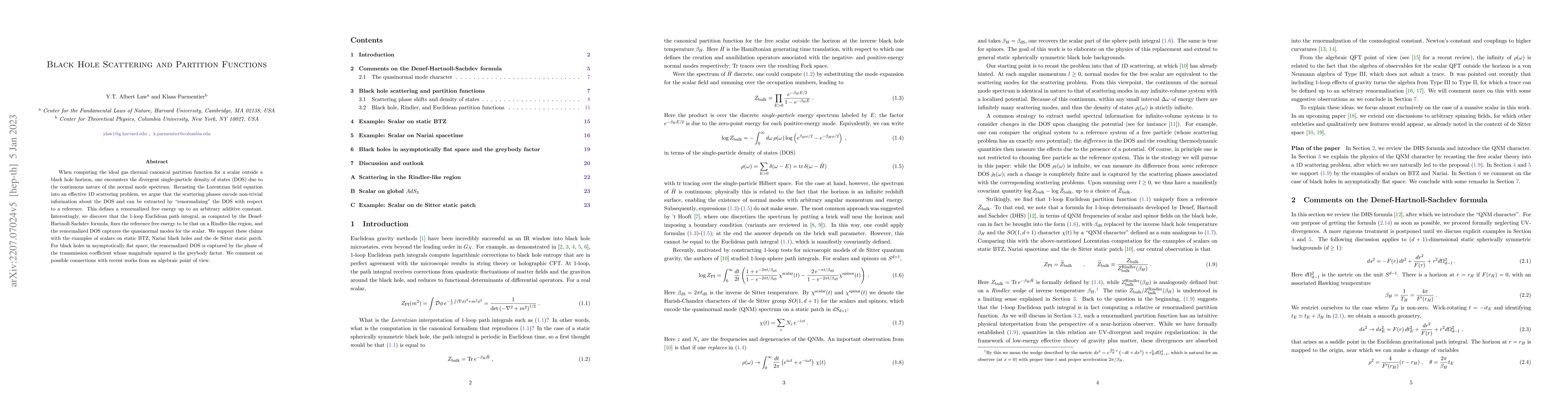 Thumbnail for Black Hole Scattering and Partition Functions