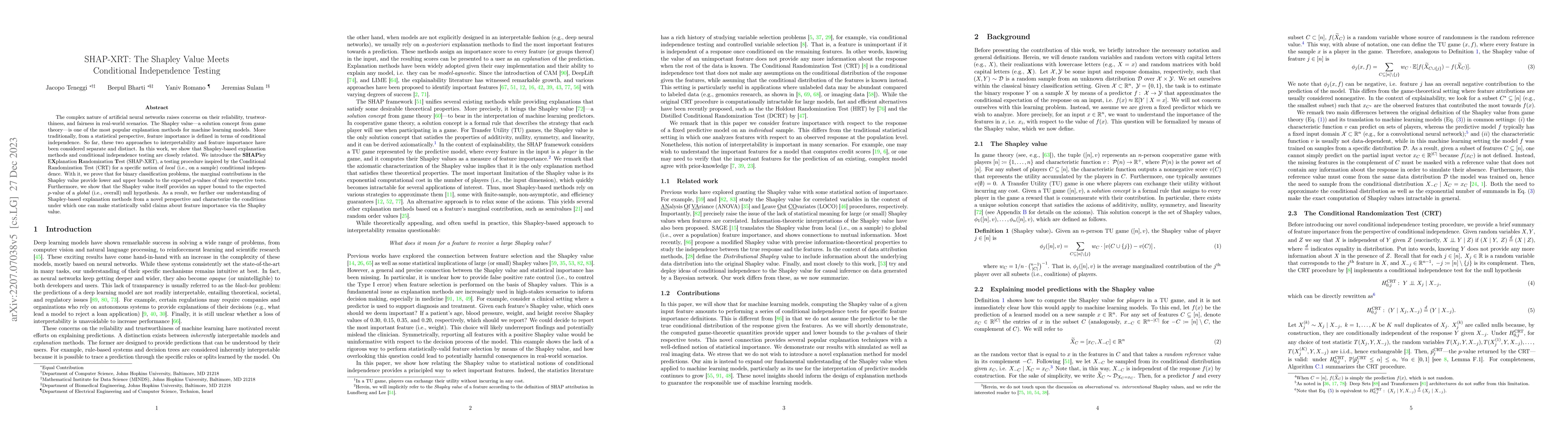Thumbnail for SHAP-XRT: The Shapley Value Meets Conditional Independence Testing