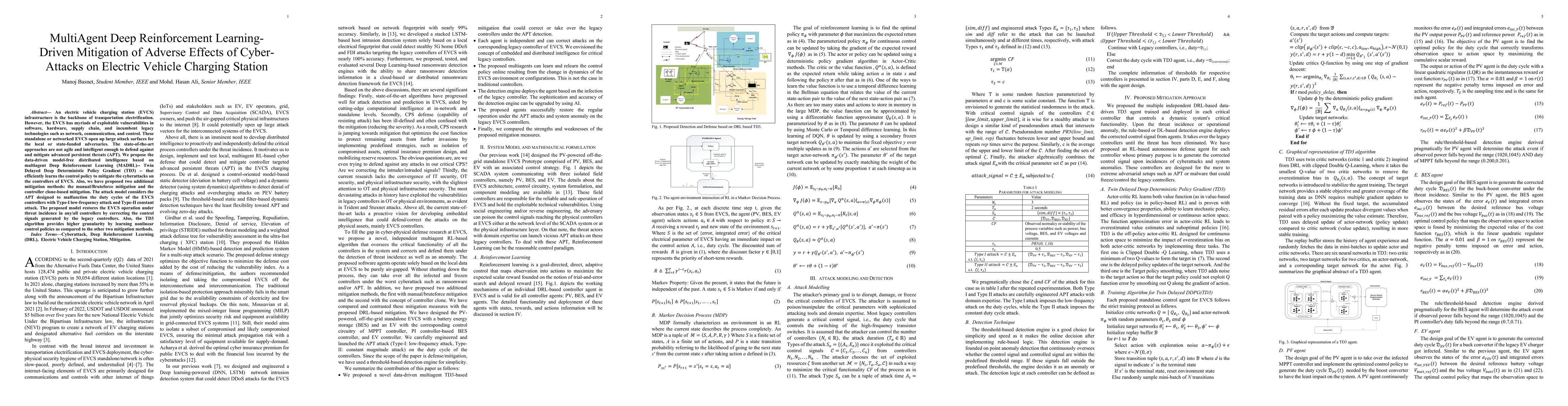 Thumbnail for Multi-Agent Deep Reinforcement Learning-Driven Mitigation of Adverse
  Effects of Cyber-Attacks on Electric Vehicle Charging Station