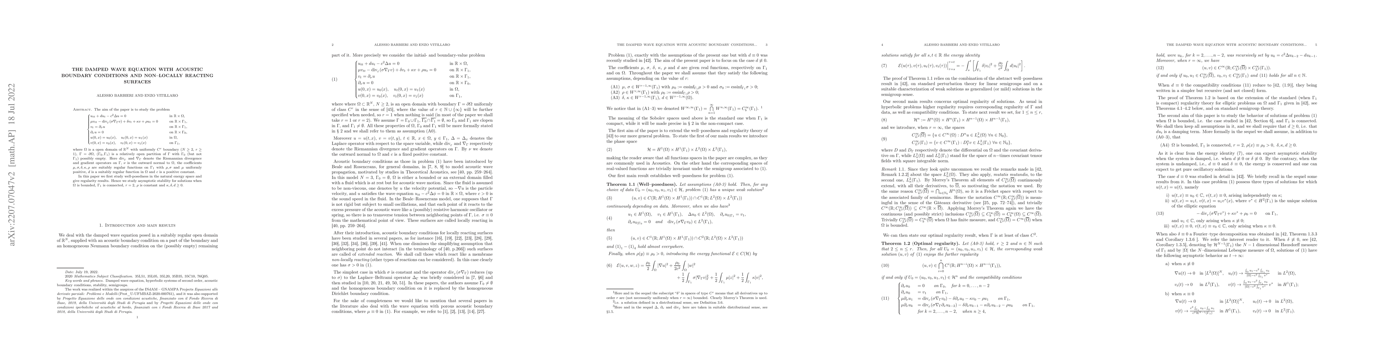 Thumbnail for The Damped Wave Equation with Acoustic Boundary Conditions and
  Non-locally Reacting Surfaces