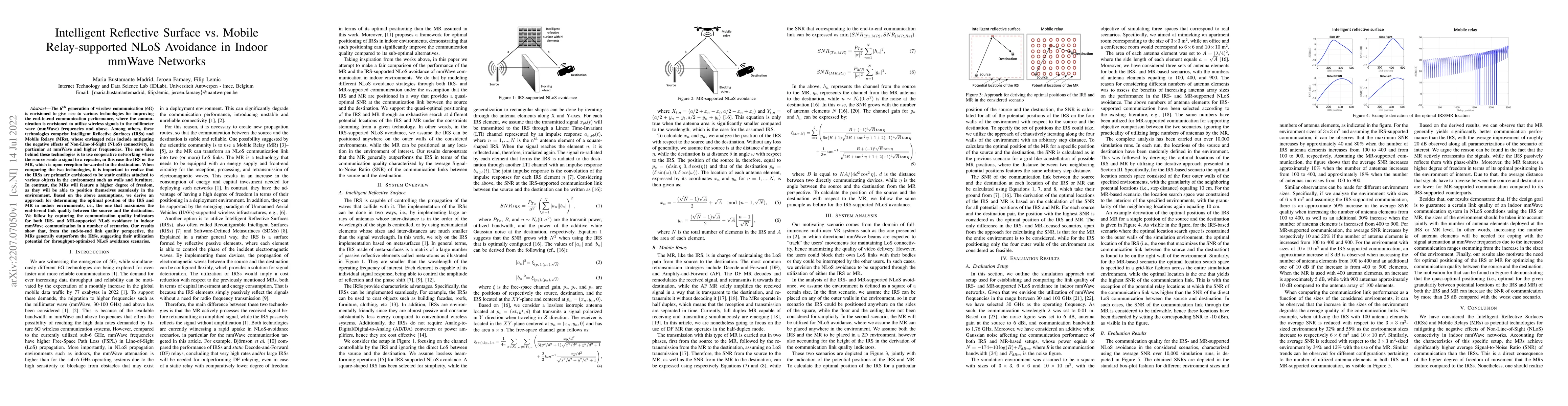 Thumbnail for Intelligent Reflective Surface vs. Mobile Relay-supported NLoS Avoidance
  in Indoor mmWave Networks