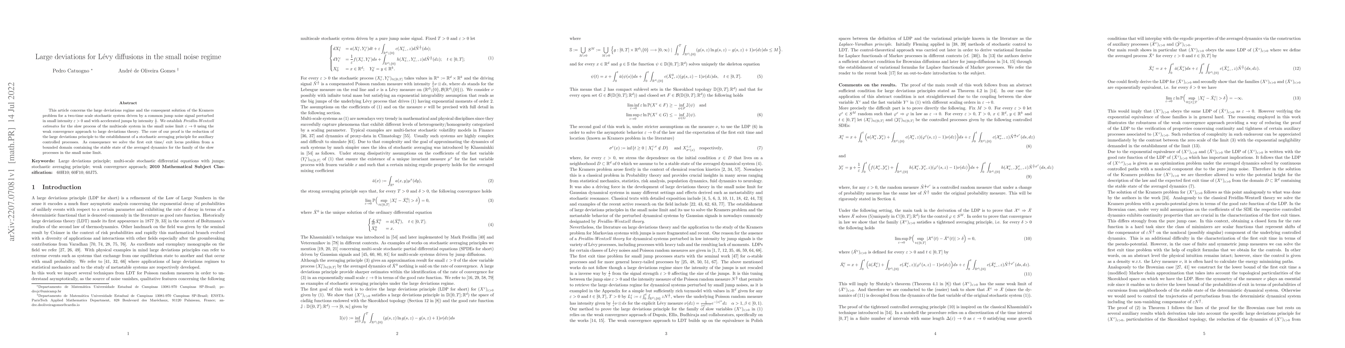 Thumbnail for Large Deviations for L\'evy Diffusions in small regime