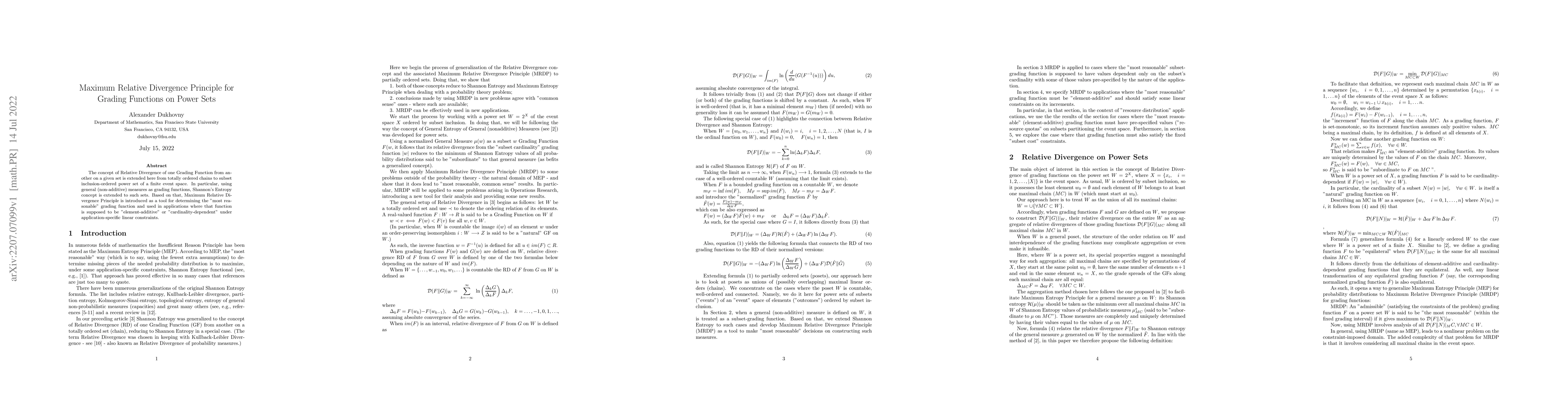 Thumbnail for Maximum Relative Divergence Principle for Grading Functions on Power
  Sets