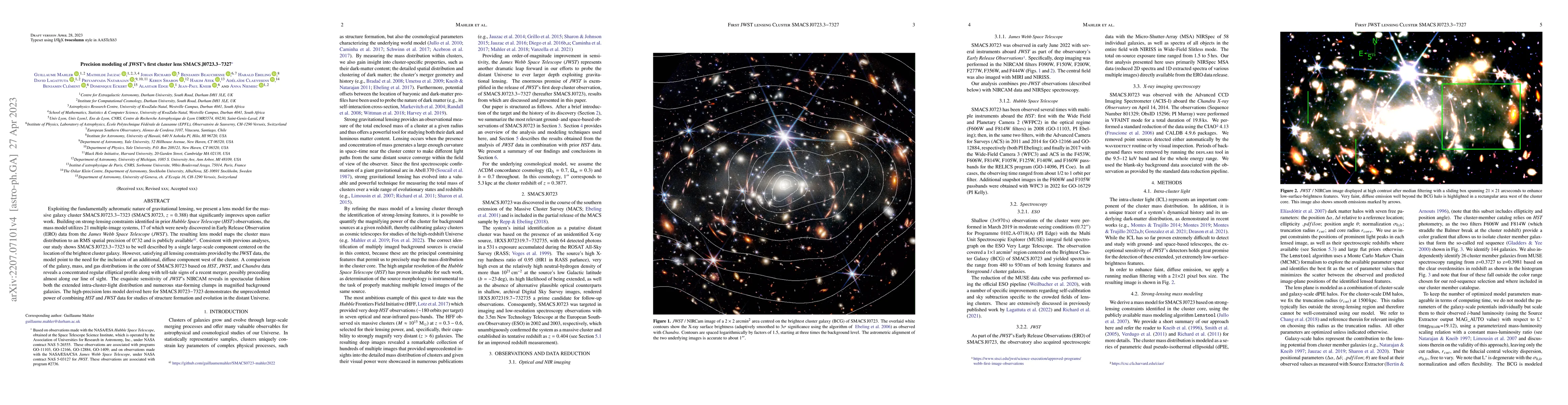 Thumbnail for Precision modeling of JWST's first cluster lens SMACSJ0723.3-7327