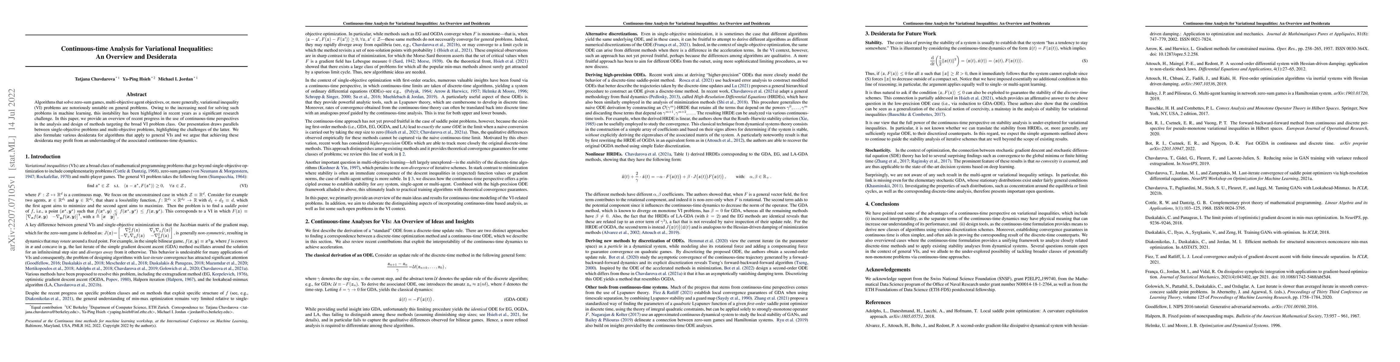 Thumbnail for Continuous-time Analysis for Variational Inequalities: An Overview and
  Desiderata