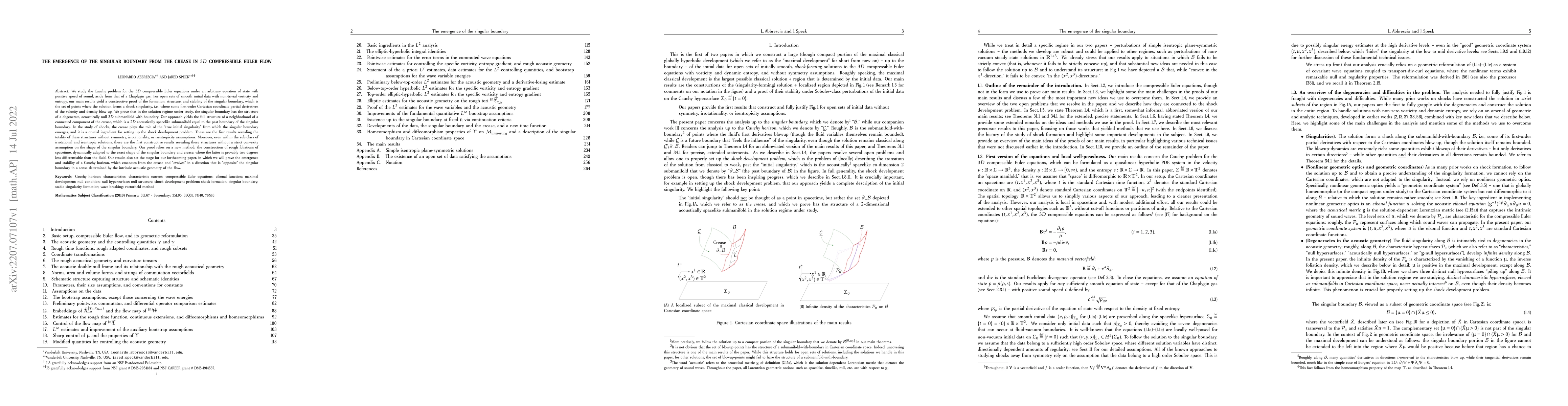 Thumbnail for The emergence of the singular boundary from the crease in $3D$
  compressible Euler flow