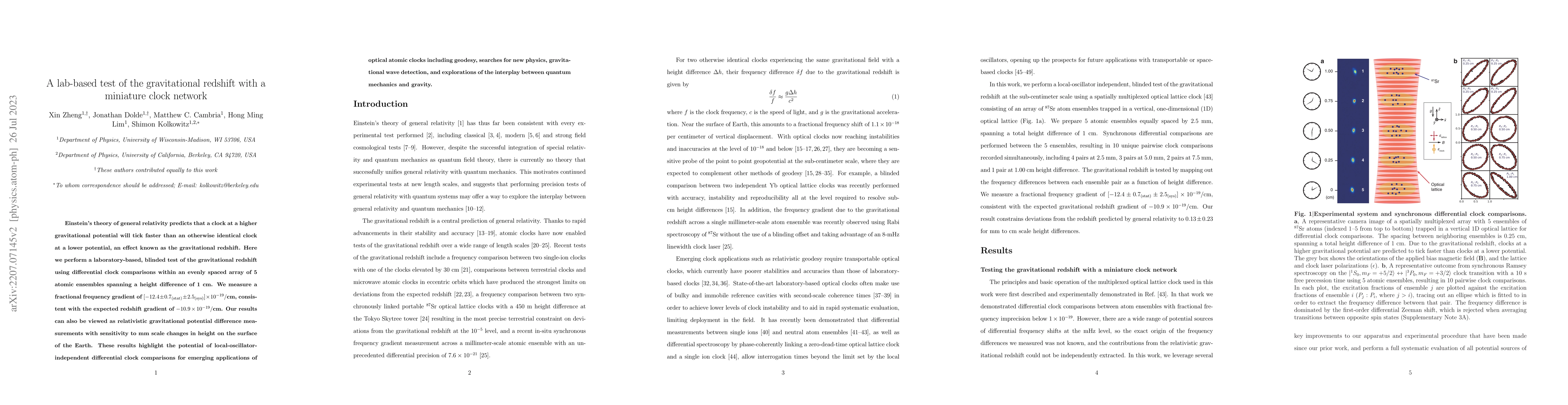 Thumbnail for A lab-based test of the gravitational redshift with a miniature clock
  network