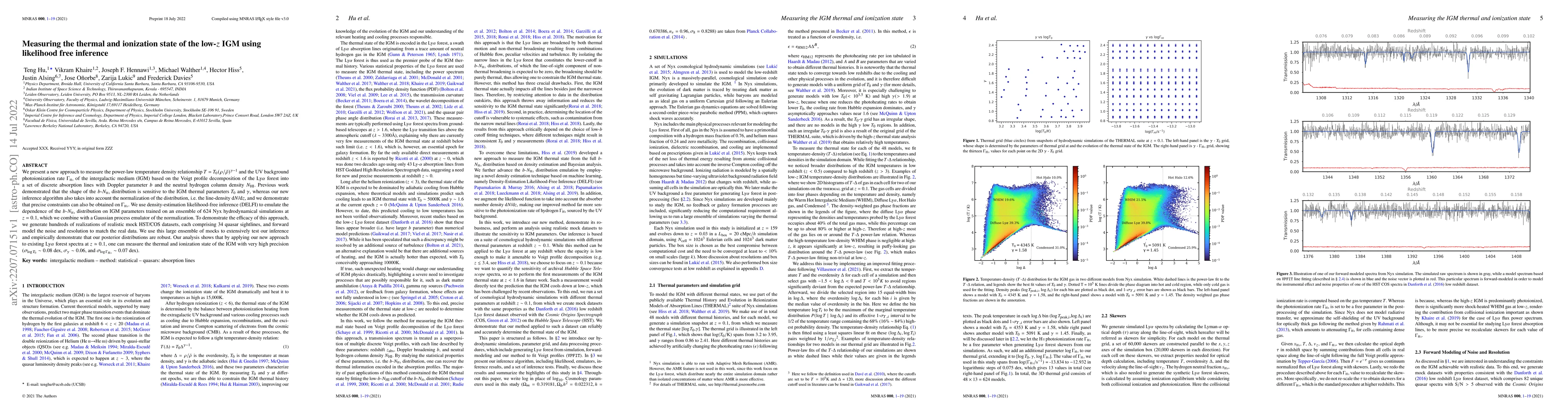 Thumbnail for Measuring the thermal and ionization state of the low-$z$ IGM using
  likelihood free inference