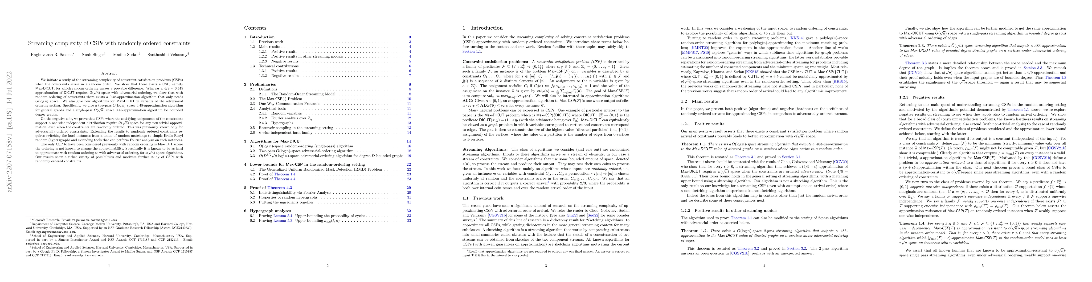 Thumbnail for Streaming complexity of CSPs with randomly ordered constraints