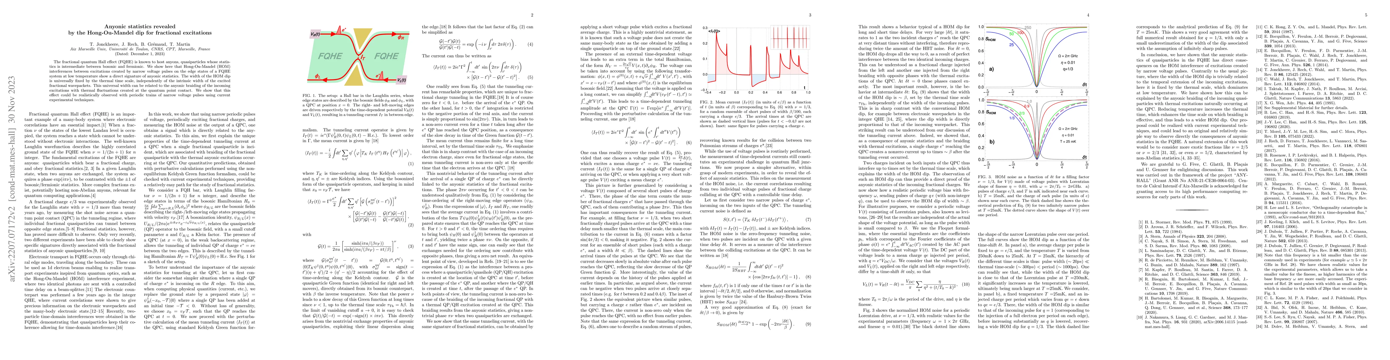 Thumbnail for Anyonic statistics revealed by the Hong-Ou-Mandel dip for fractional
  excitations
