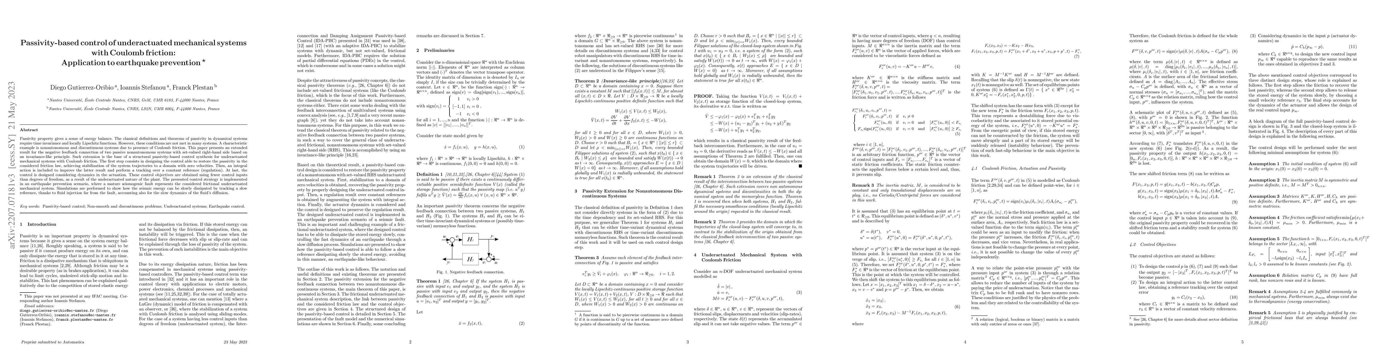 Thumbnail for Passivity-based control of underactuated mechanical systems with Coulomb
  friction: Application to earthquake prevention