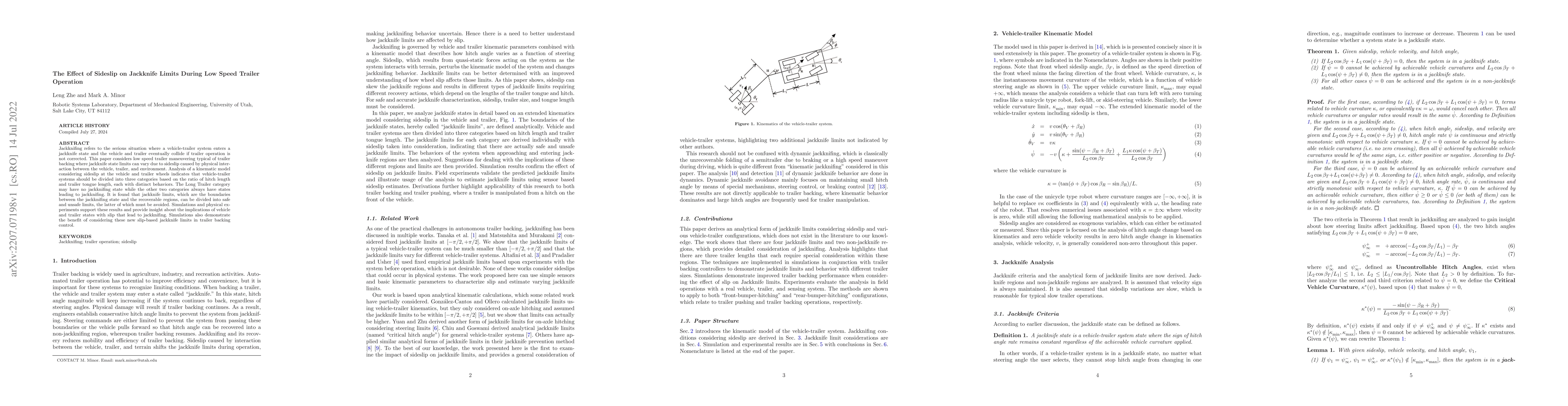 Thumbnail for The Effect of Sideslip on Jackknife Limits During Low Speed Trailer
  Operation