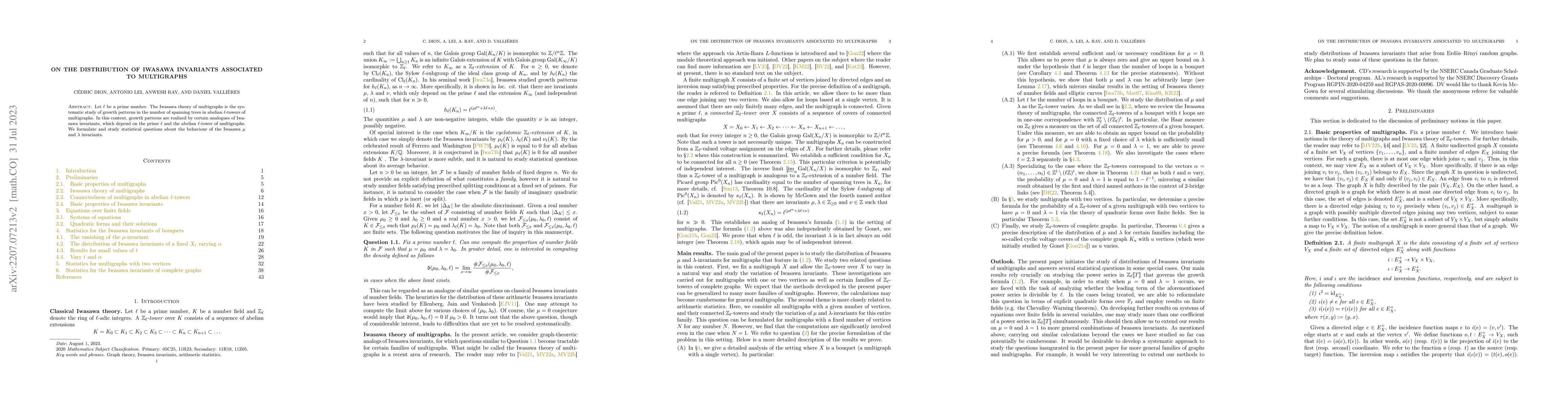 Thumbnail for On the distribution of Iwasawa invariants associated to multigraphs