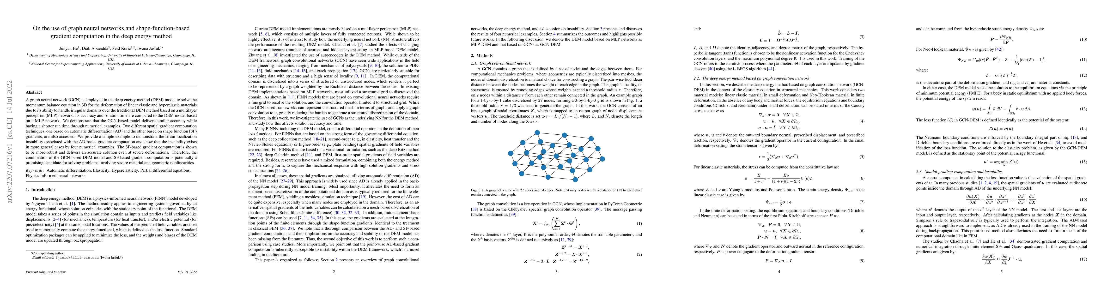 Thumbnail for On the use of graph neural networks and shape-function-based gradient
  computation in the deep energy method