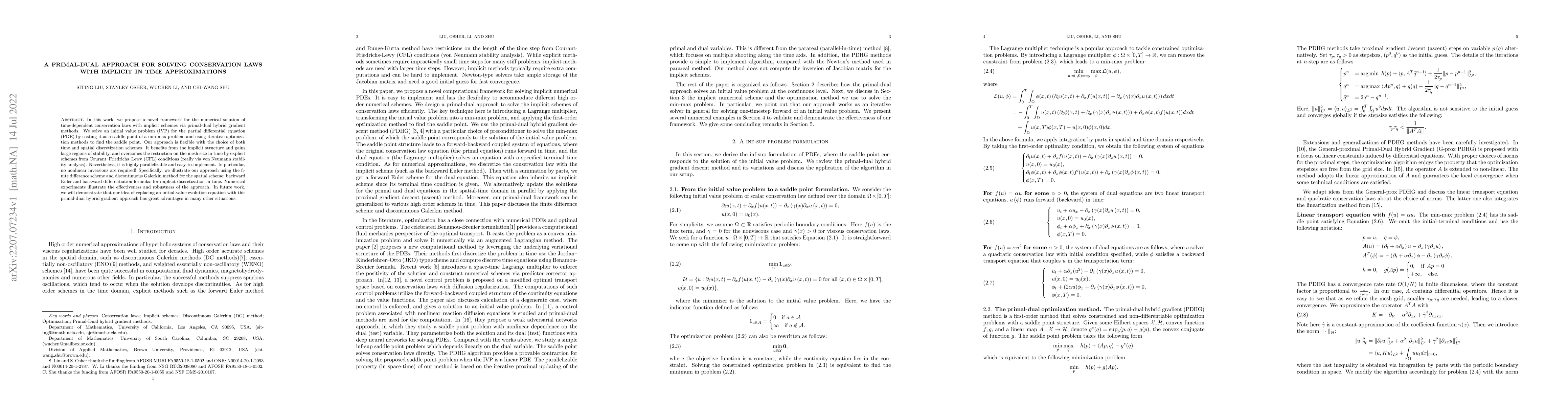 Thumbnail for A primal-dual approach for solving conservation laws with implicit in
  time approximations