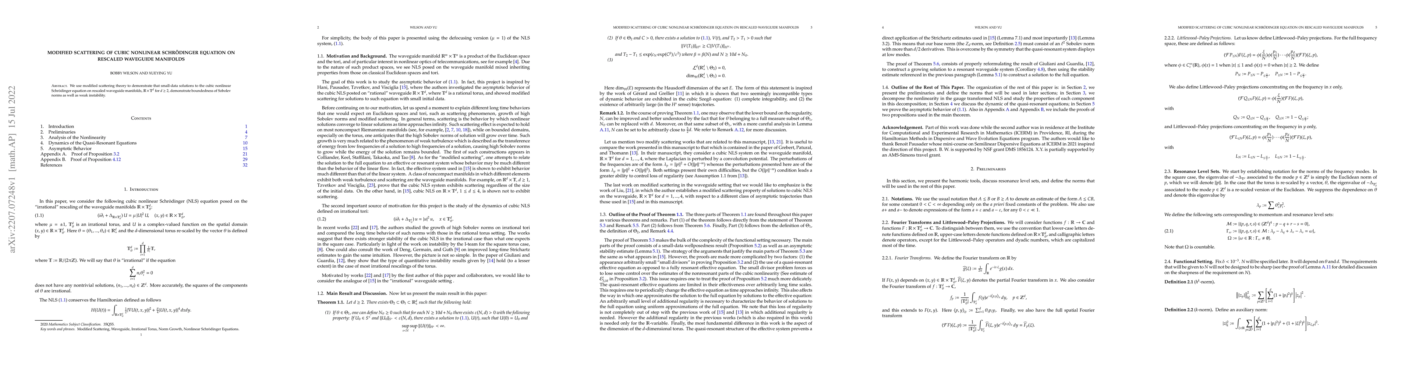 Thumbnail for Modified Scattering of Cubic Nonlinear Schr\"odinger Equation on
  Rescaled Waveguide Manifolds