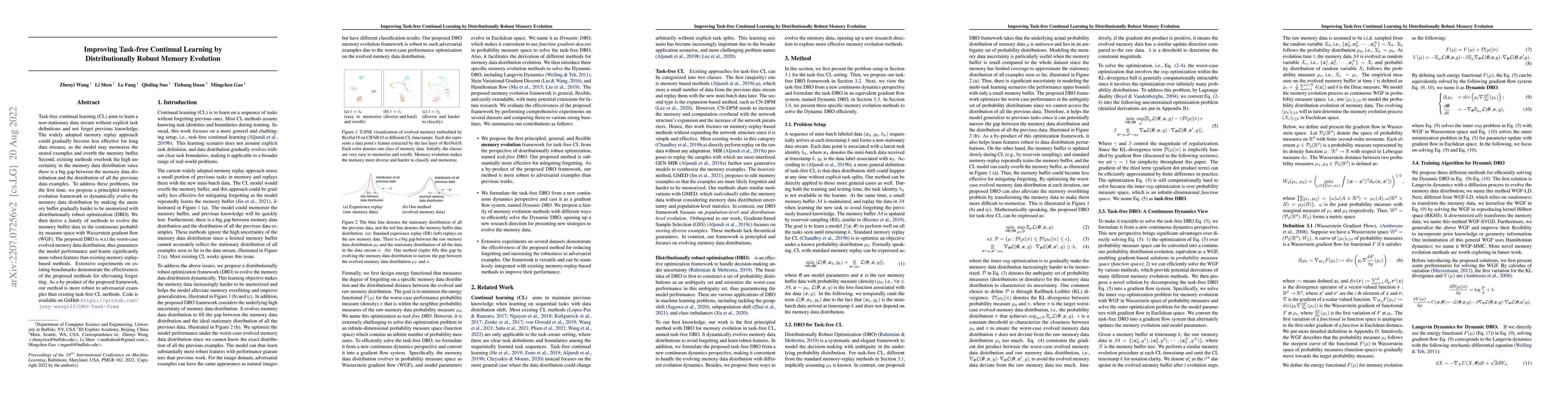 Thumbnail for Improving Task-free Continual Learning by Distributionally Robust Memory
  Evolution