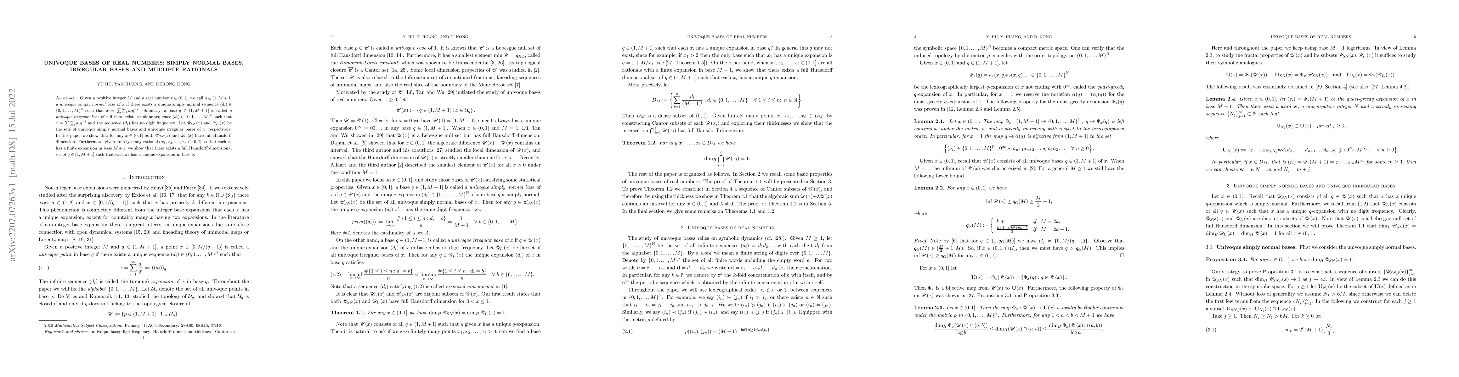 Thumbnail for Univoque bases of real numbers: simply normal bases, irregular bases and
  multiple rationals