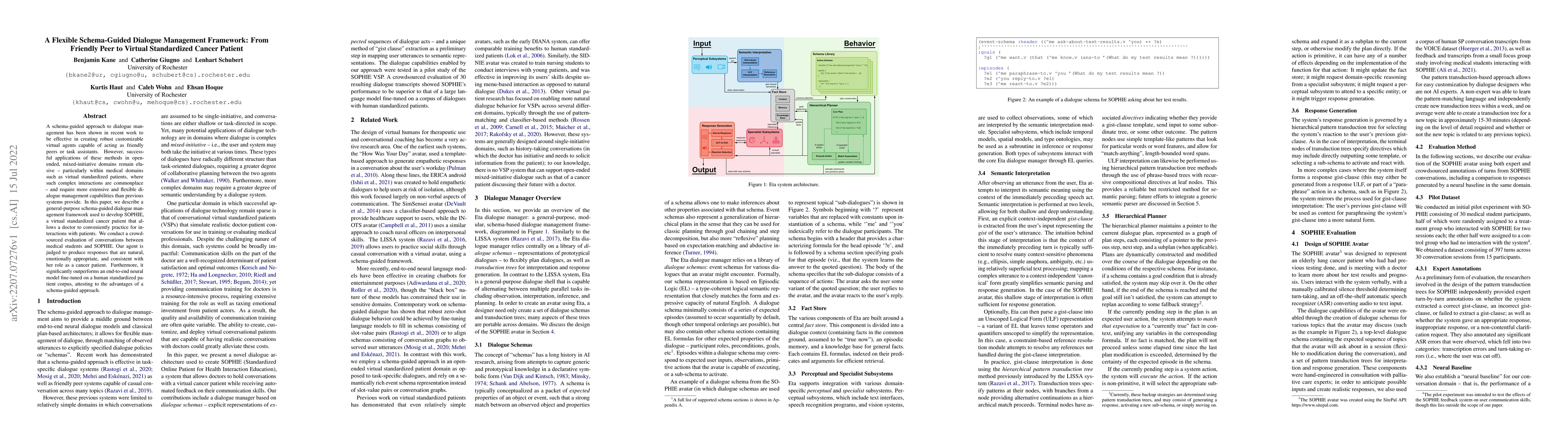 Thumbnail for A Flexible Schema-Guided Dialogue Management Framework: From Friendly
  Peer to Virtual Standardized Cancer Patient