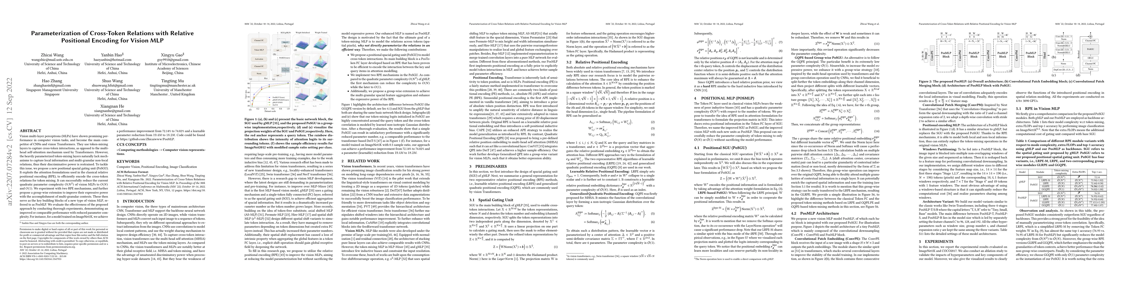 Thumbnail for Parameterization of Cross-Token Relations with Relative Positional
  Encoding for Vision MLP