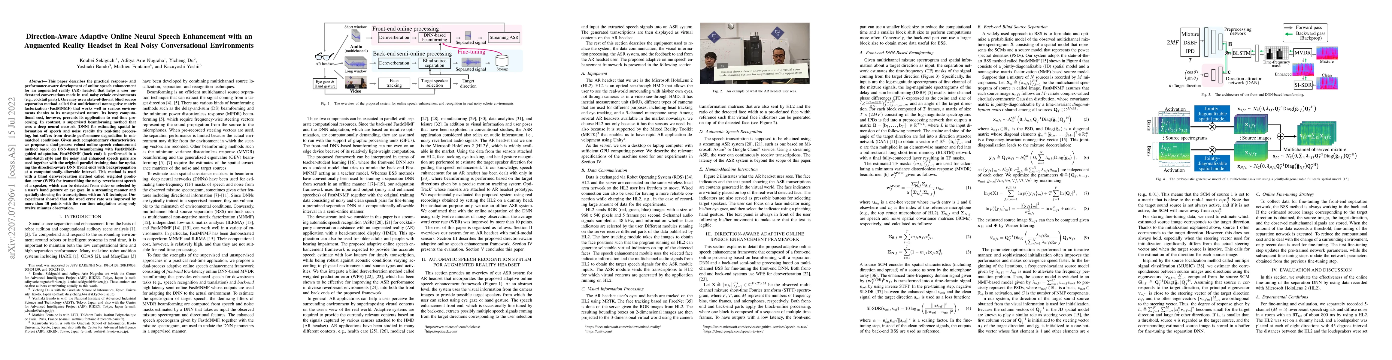 Thumbnail for Direction-Aware Adaptive Online Neural Speech Enhancement with an
  Augmented Reality Headset in Real Noisy Conversational Environments