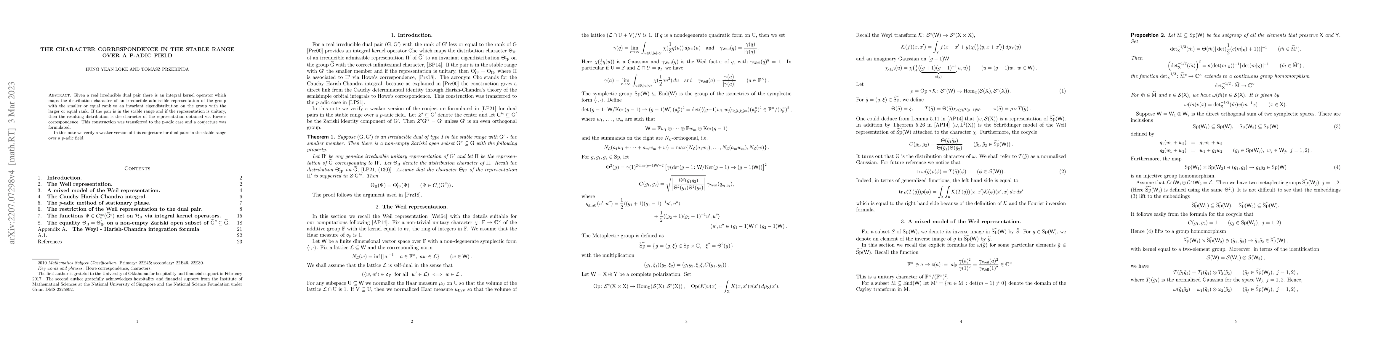 Thumbnail for The character correspondence in the stable range over a p-adic field