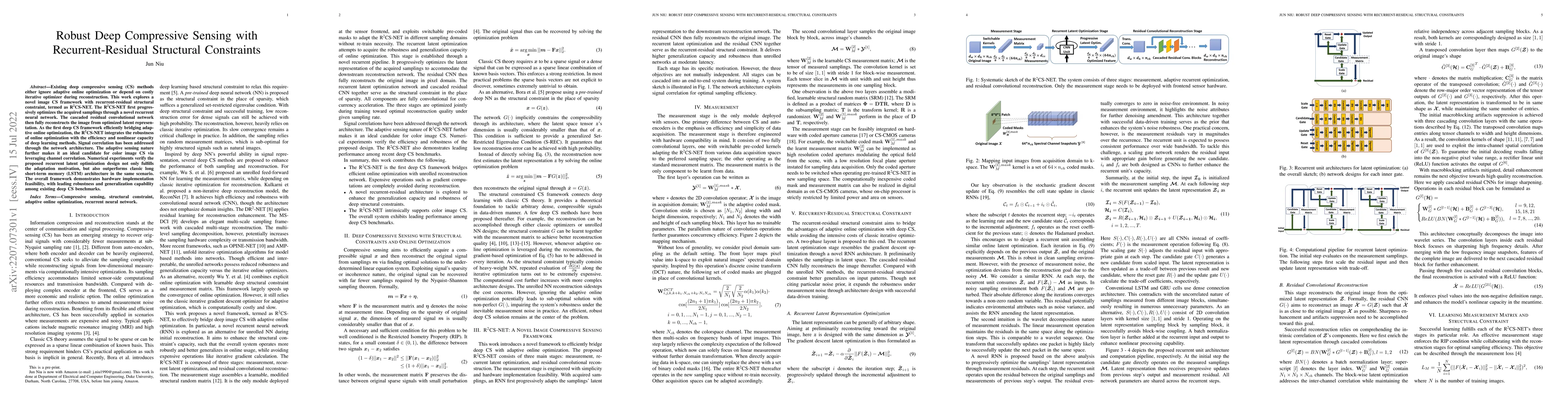 Thumbnail for Robust Deep Compressive Sensing with Recurrent-Residual Structural
  Constraints