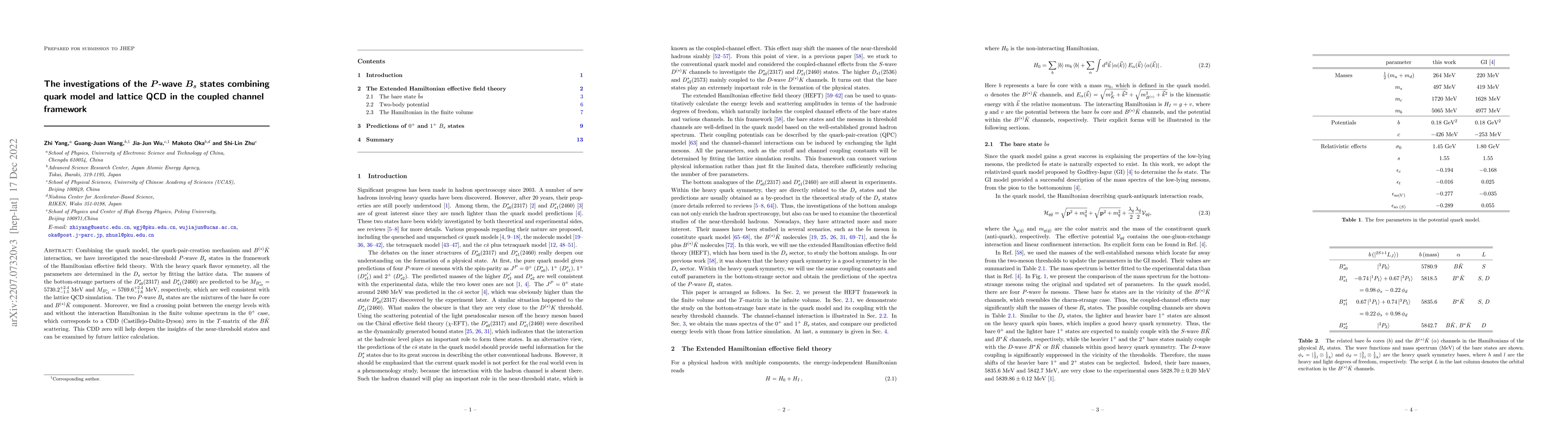 Thumbnail for The investigations of the $P$-wave $B_s$ states combining quark model
  and lattice QCD in the coupled channel framework