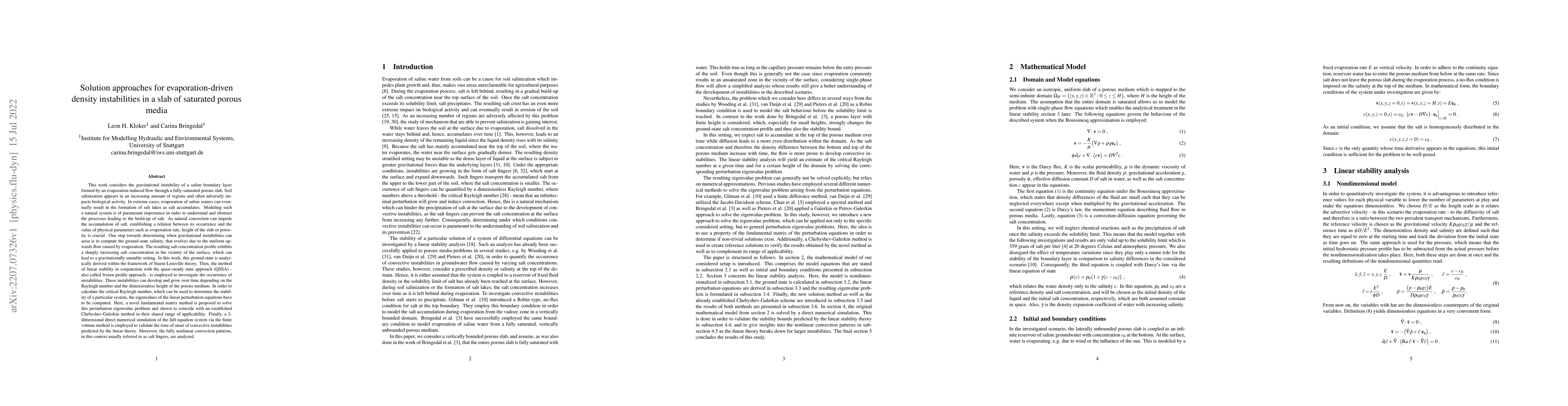 Thumbnail for Solution approaches for evaporation-driven density instabilities in a
  slab of saturated porous media