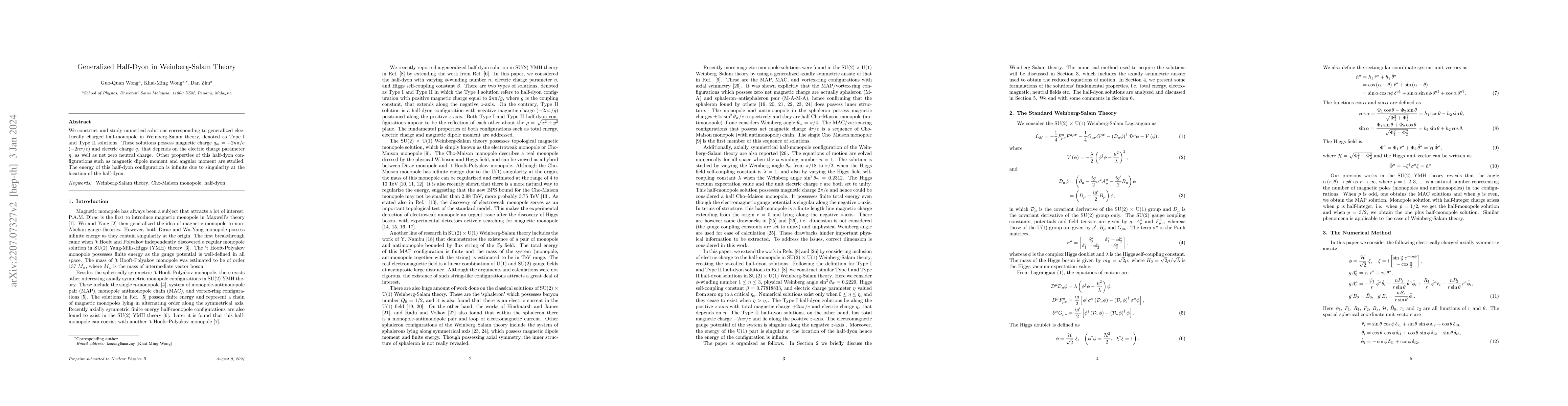 Thumbnail for Generalized Half-Dyon in Weinberg-Salam Theory