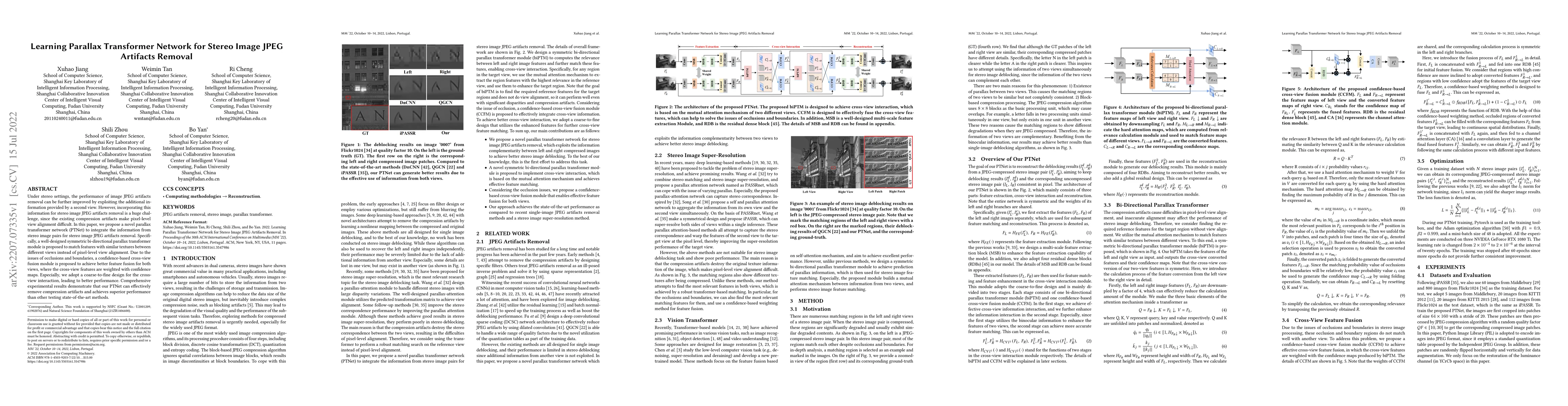 Thumbnail for Learning Parallax Transformer Network for Stereo Image JPEG Artifacts
  Removal