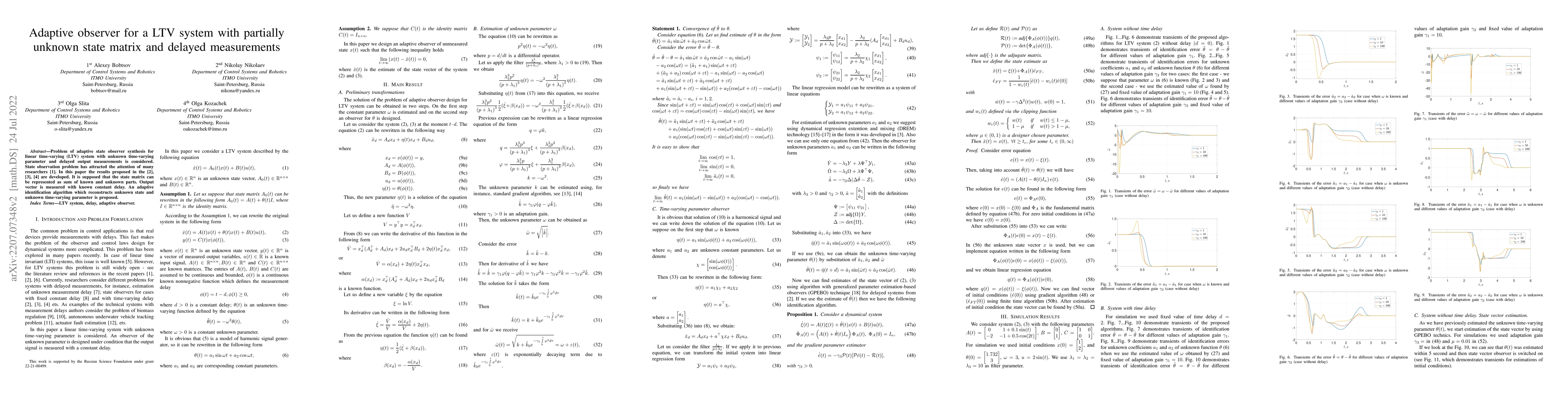 Thumbnail for Adaptive observer for a LTV system with partially unknown state matrix
  and delayed measurements