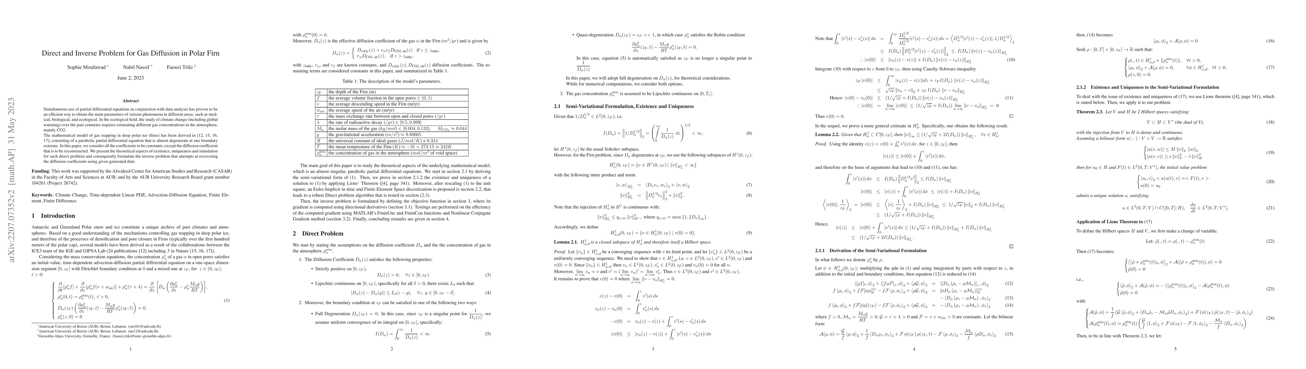 Thumbnail for Direct and Inverse Problem for Gas Diffusion in Polar Firn