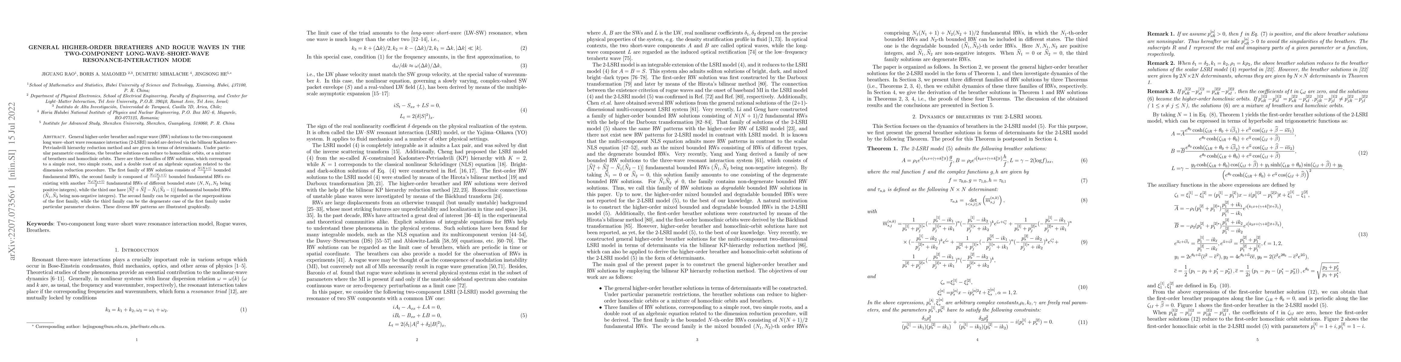 Thumbnail for General higher-order breathers and rogue waves in the two-component
  long-wave--short-wave resonance-interaction model