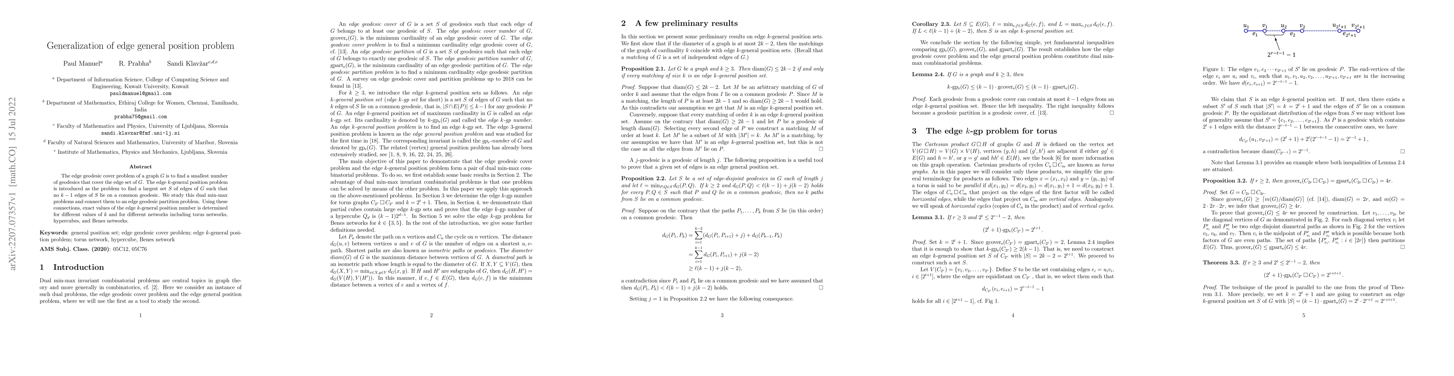 Thumbnail for Generalization of edge general position problem